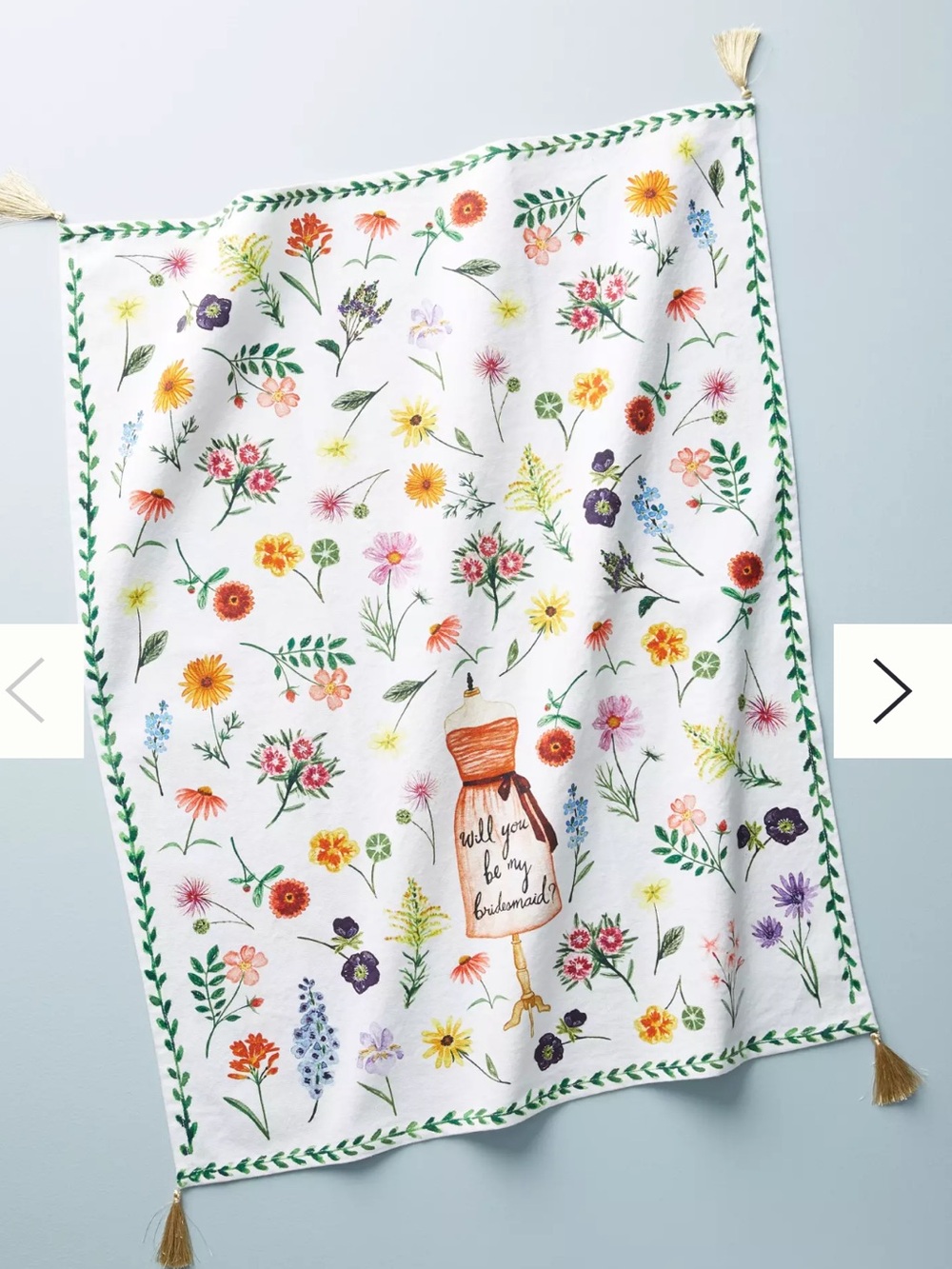 NWT ANTHROPOLOGIE Lindsay Brackeen Bridesmaid Tasseled Tea Towel Kitchen Towel